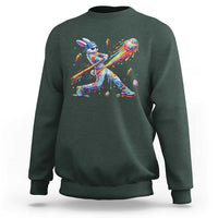 Cool Easter Bunny Baseball Player Neon Paint Splash Graphic Sweatshirt Funny Rabbit Sports with Egg Bat Hit Gift
