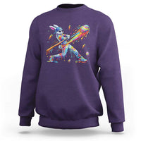Cool Easter Bunny Baseball Player Neon Paint Splash Graphic Sweatshirt Funny Rabbit Sports with Egg Bat Hit Gift