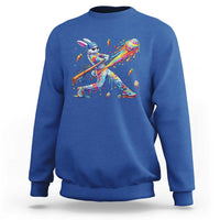 Cool Easter Bunny Baseball Player Neon Paint Splash Graphic Sweatshirt Funny Rabbit Sports with Egg Bat Hit Gift