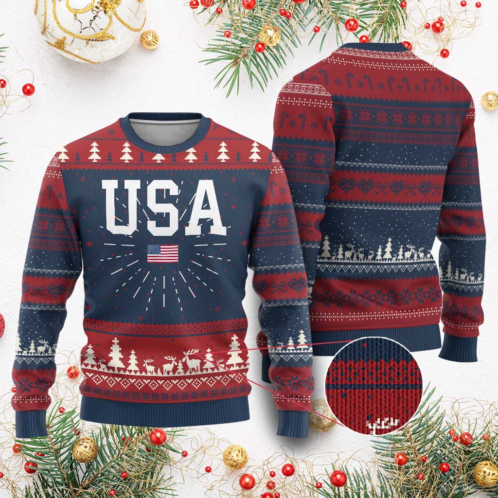 USA Ugly Christmas Sweater Patriotic American Flag - Wonder Print Shop