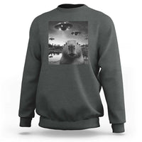 Charcoal crewneck sweatshirt with capybara graphic featuring UFO-style lights