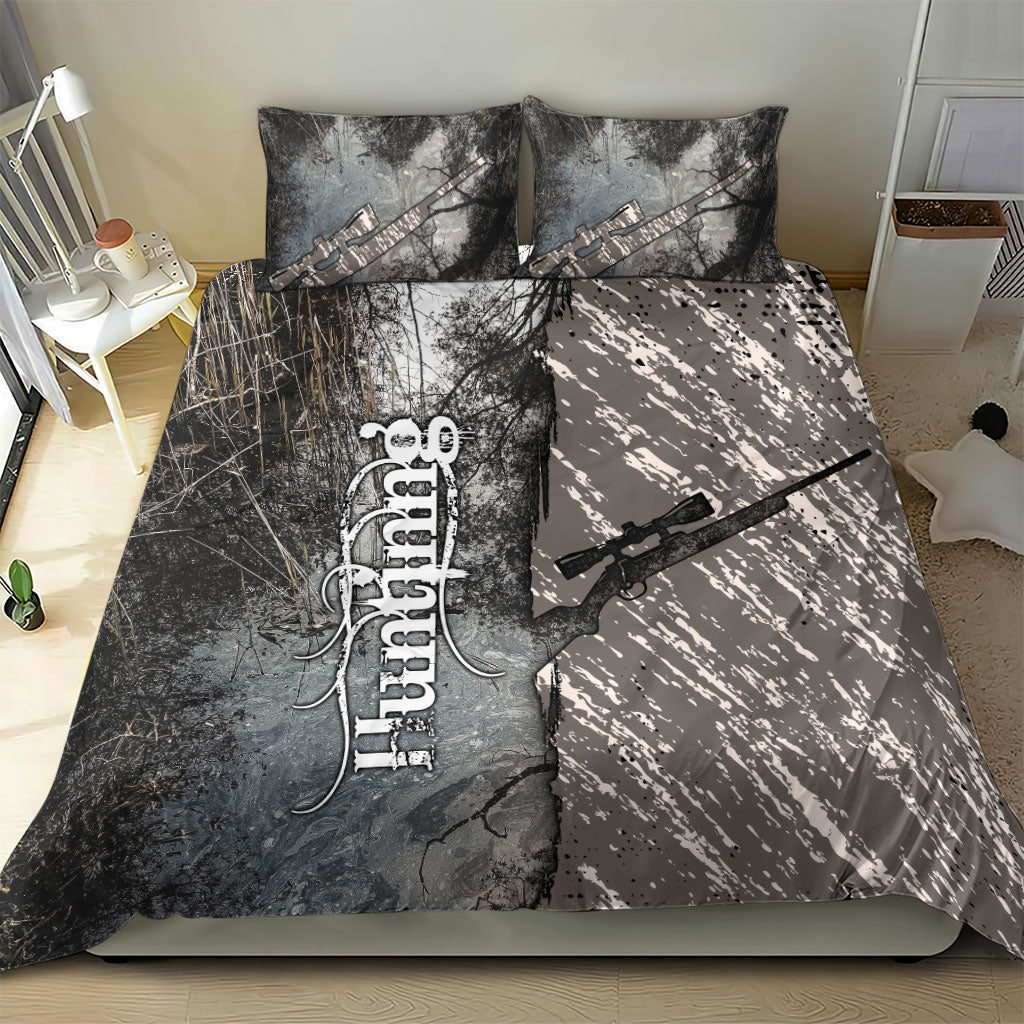 Hunting Rifle Bedding Set Grunge Wilderness Marsh Scene with Rustic Outdoor