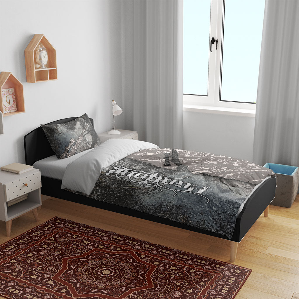 Hunting Rifle Bedding Set Grunge Wilderness Marsh Scene with Rustic Outdoor