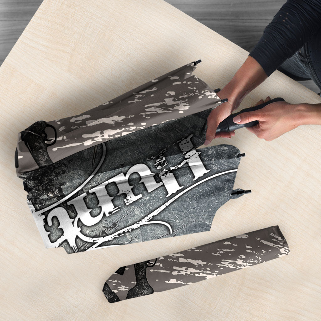Hunting Rifle Umbrella Grunge Wilderness Marsh Scene with Rustic Outdoor