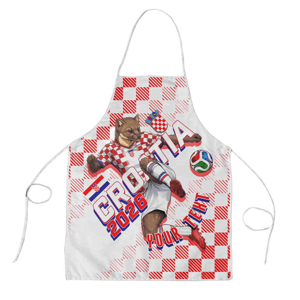 Personalized Croatia Soccer 2026 Apron Funa Zlatica Football Mascot - Sahovnica Croatian Checkerboard
