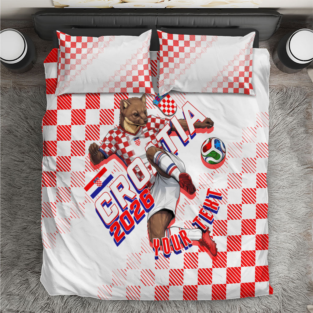 Personalized Croatia Soccer 2026 Bedding Set Funa Zlatica Football Mascot - Sahovnica Croatian Checkerboard