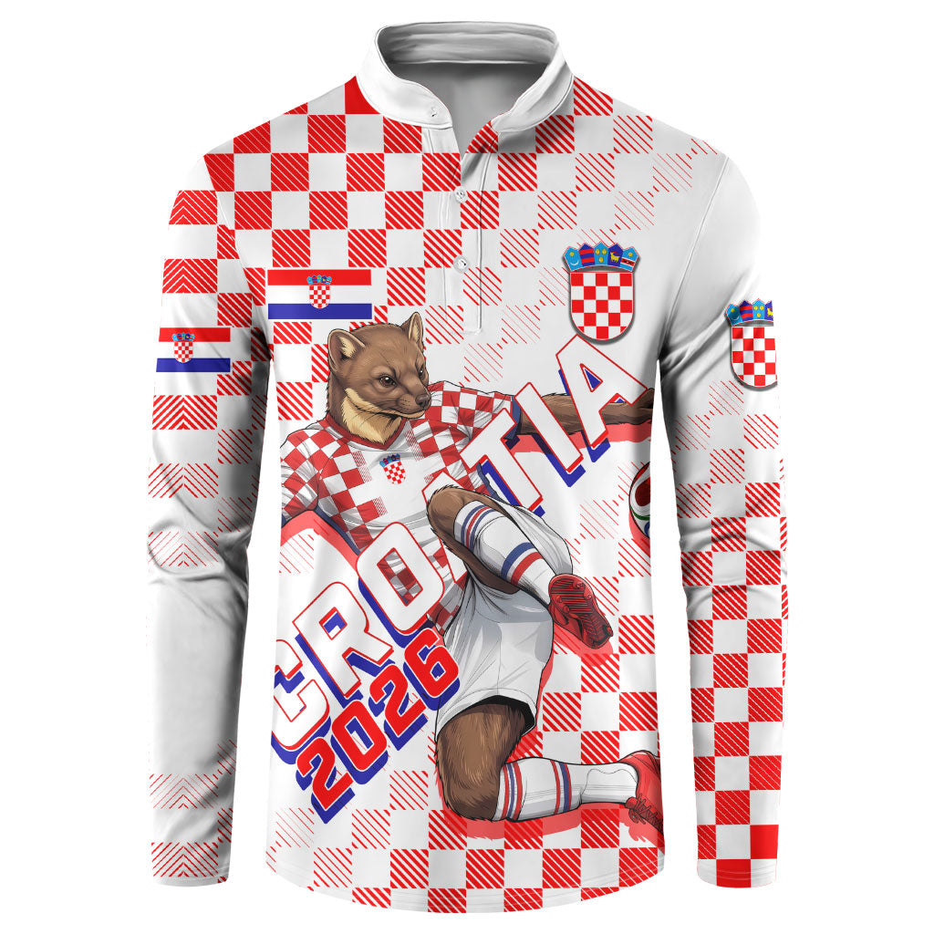 Personalized Croatia Soccer 2026 Button Sweatshirt Funa Zlatica Football Mascot - Sahovnica Croatian Checkerboard