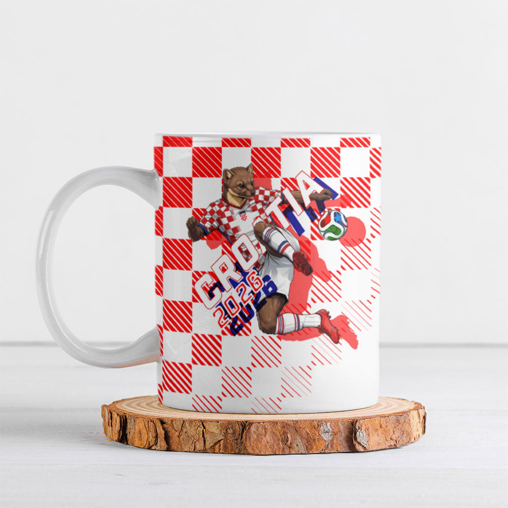 Personalized Croatia Soccer 2026 Ceramic Mug Funa Zlatica Football Mascot - Sahovnica Croatian Checkerboard