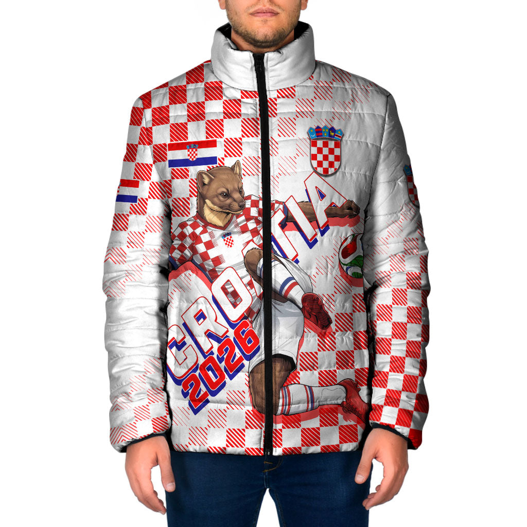 Personalized Croatia Soccer 2026 Padded Jacket Funa Zlatica Football Mascot - Sahovnica Croatian Checkerboard