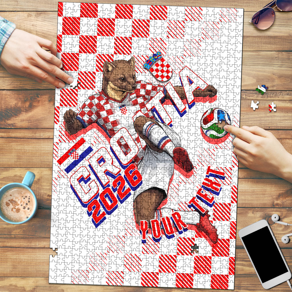 Personalized Croatia Soccer 2026 Puzzle Funa Zlatica Football Mascot - Sahovnica Croatian Checkerboard