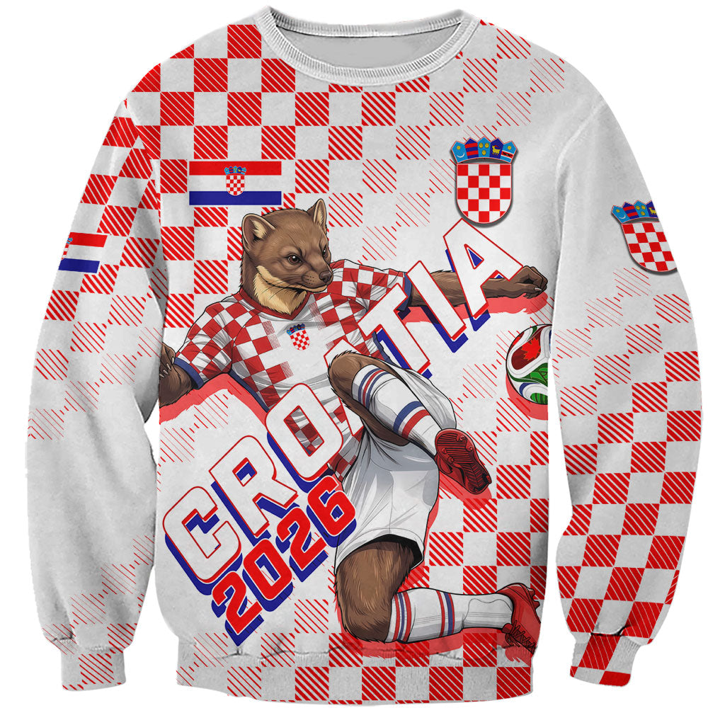 Personalized Croatia Soccer 2026 Sweatshirt Funa Zlatica Football Mascot - Sahovnica Croatian Checkerboard