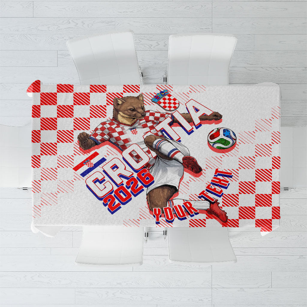 Personalized Croatia Soccer 2026 Tablecloth Funa Zlatica Football Mascot - Sahovnica Croatian Checkerboard