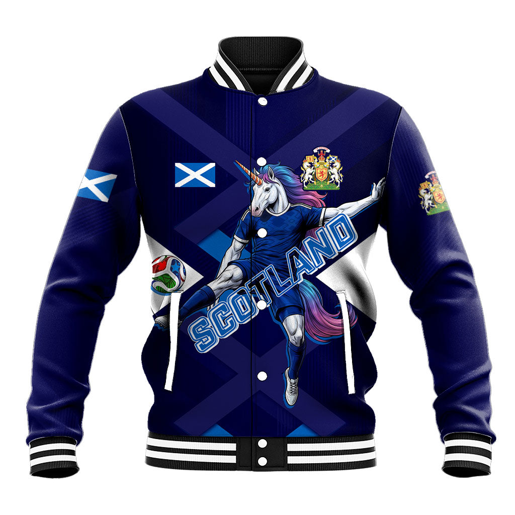 Personalized Scotland Unicorn Football Baseball Jacket Scottish National Soccer Team - St Andrew's Cross - Vibrant Fantasy Mascot