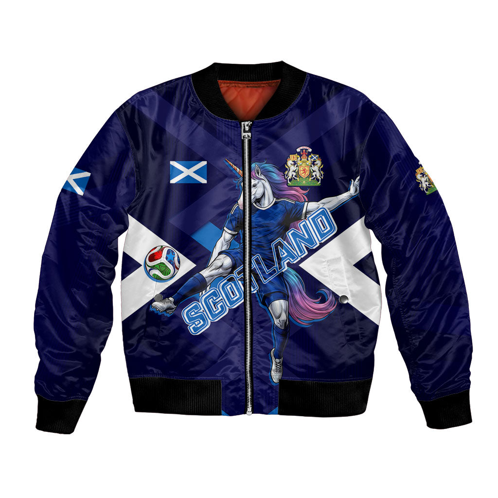 Personalized Scotland Unicorn Football Bomber Jacket Scottish National Soccer Team - St Andrew's Cross - Vibrant Fantasy Mascot