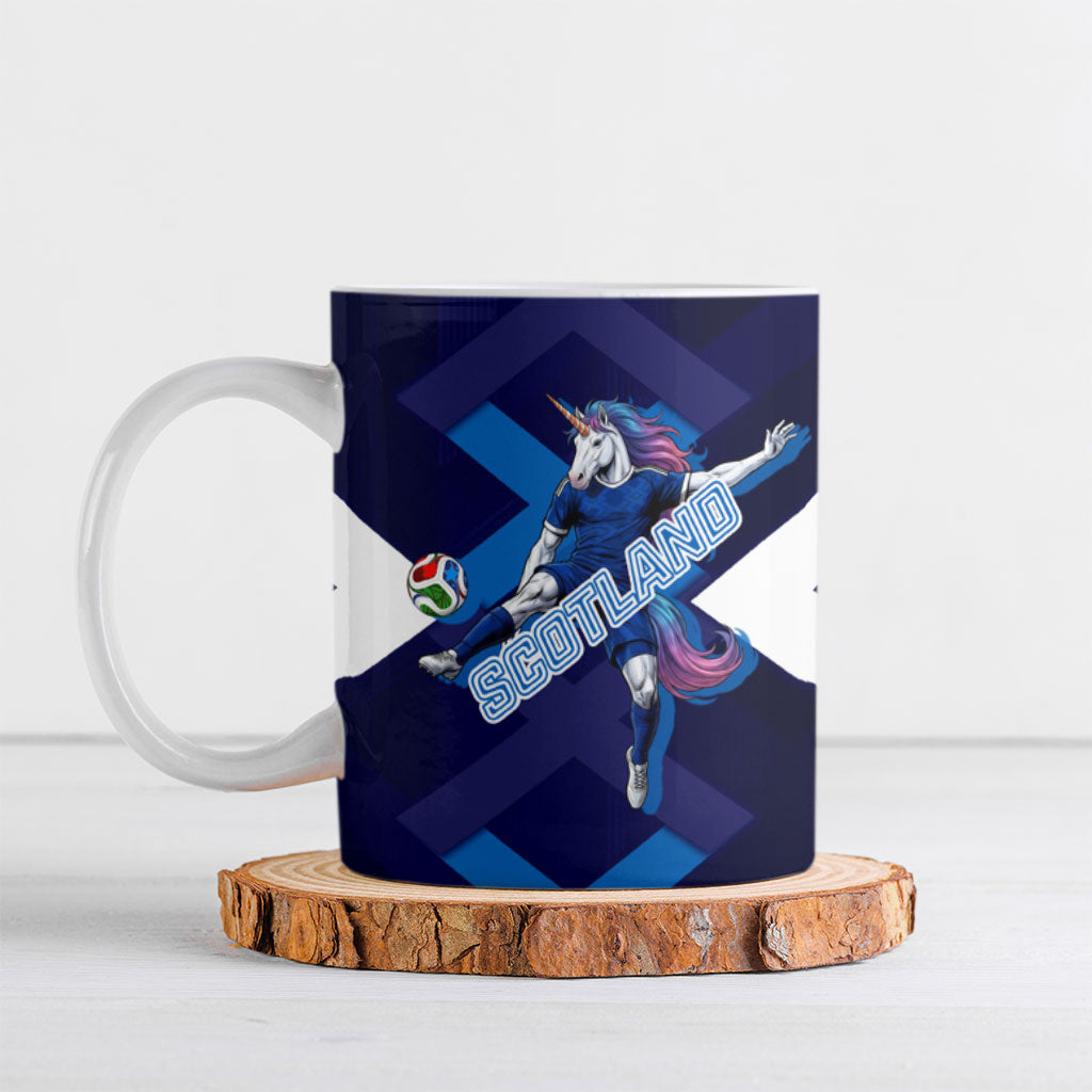Personalized Scotland Unicorn Football Ceramic Mug Scottish National Soccer Team - St Andrew's Cross - Vibrant Fantasy Mascot