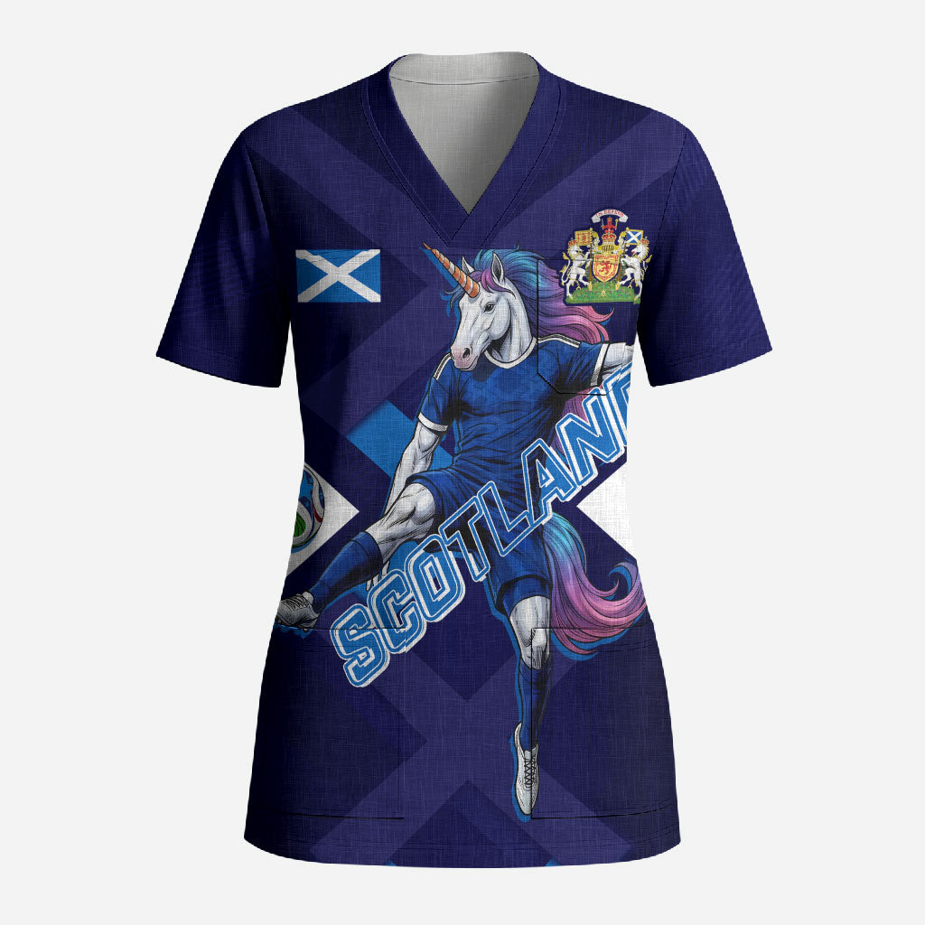 Personalized Scotland Unicorn Football Scrub Top Scottish National Soccer Team - St Andrew's Cross - Vibrant Fantasy Mascot