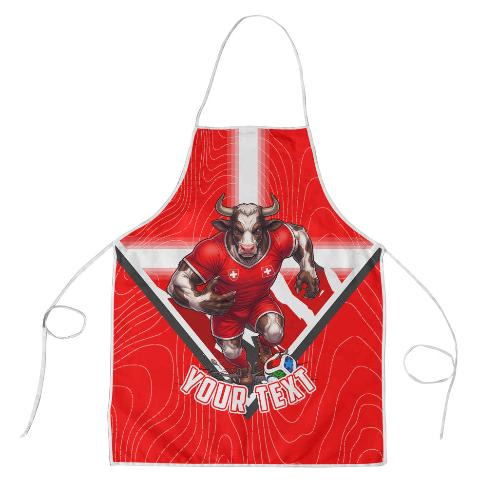 Personalized Switzerland Football Bull Mascot Apron Swiss Flag And Alps Mountain Background With Muscular Bull Art
