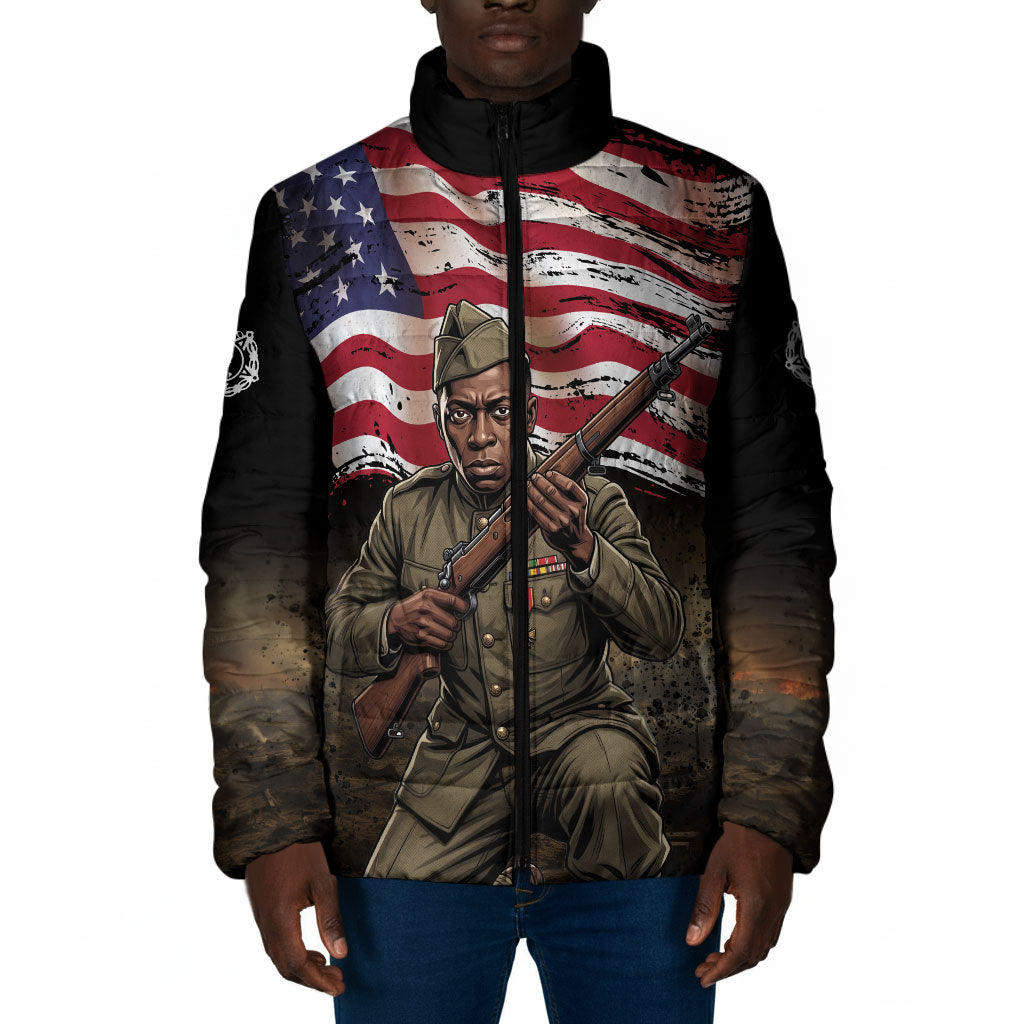Henry Johnson Black History Month Padded Jacket Distressed US Flag American Hero Portrait