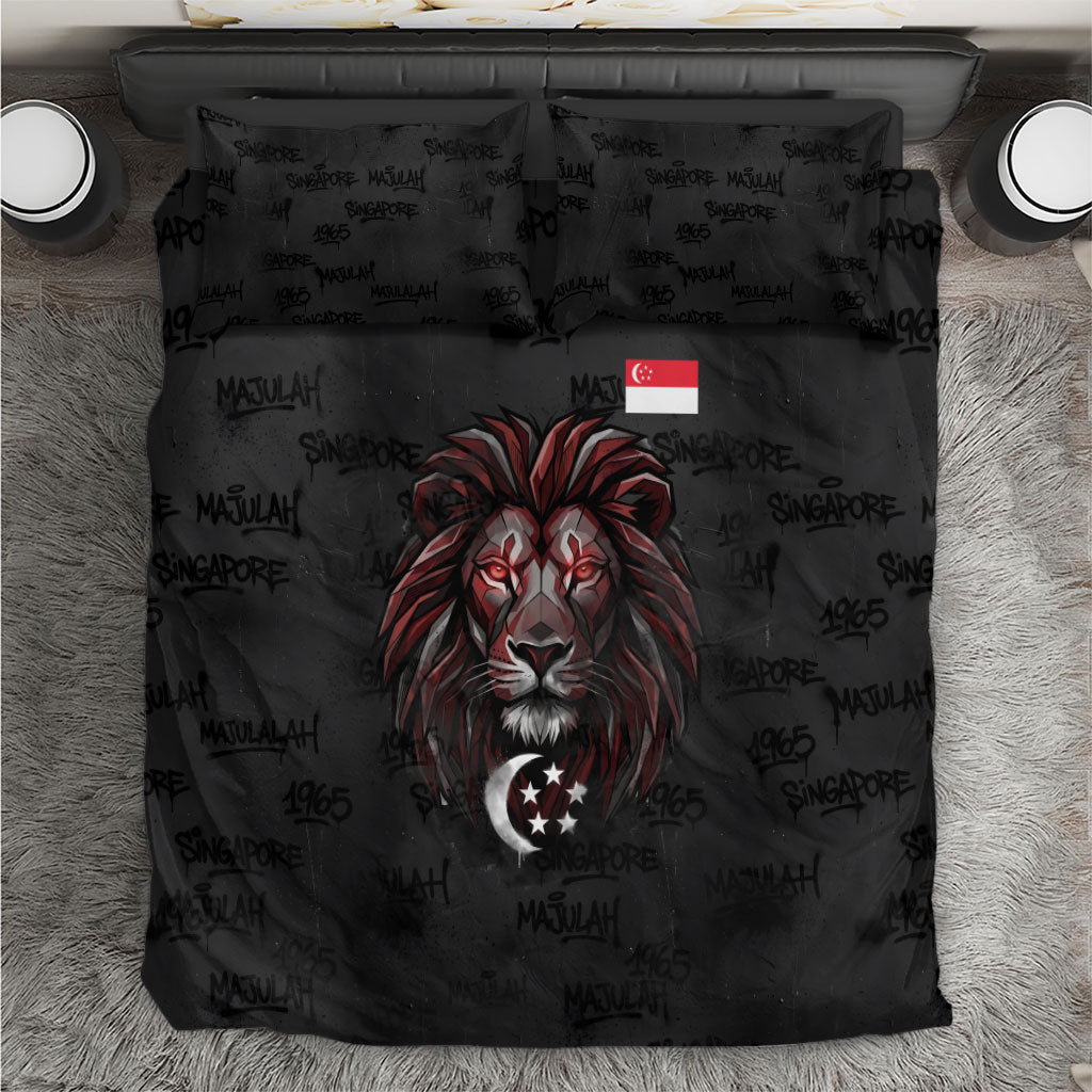 Singapore National Flag Day Bedding Set Lion Tiger Coat Of Arms Grunge Graffiti