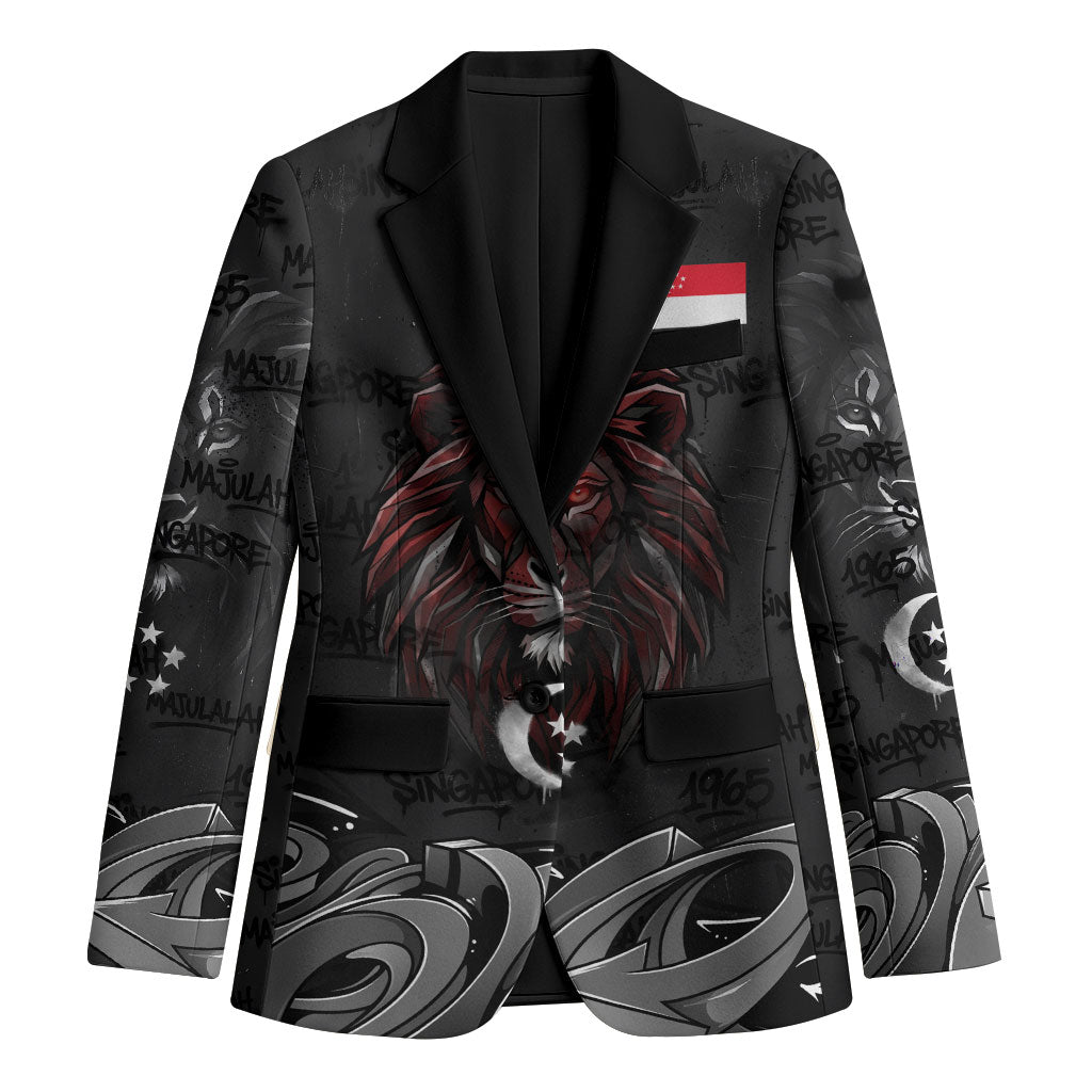 Singapore National Flag Day Blazer Lion Tiger Coat Of Arms Grunge Graffiti