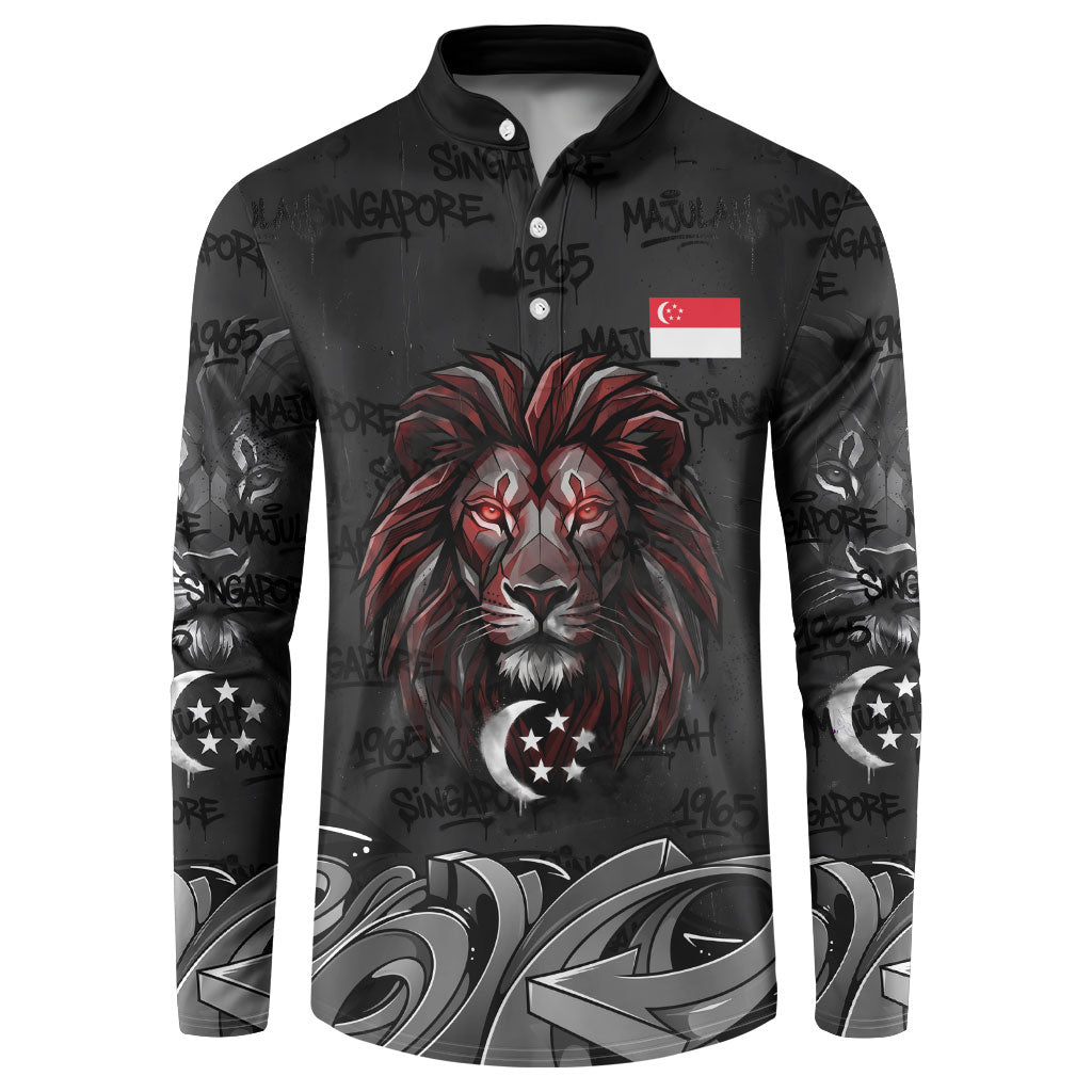 Singapore National Flag Day Button Sweatshirt Lion Tiger Coat Of Arms Grunge Graffiti