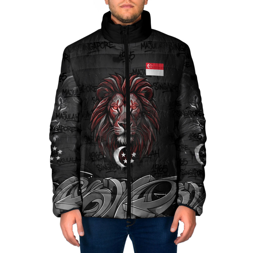 Singapore National Flag Day Padded Jacket Lion Tiger Coat Of Arms Grunge Graffiti