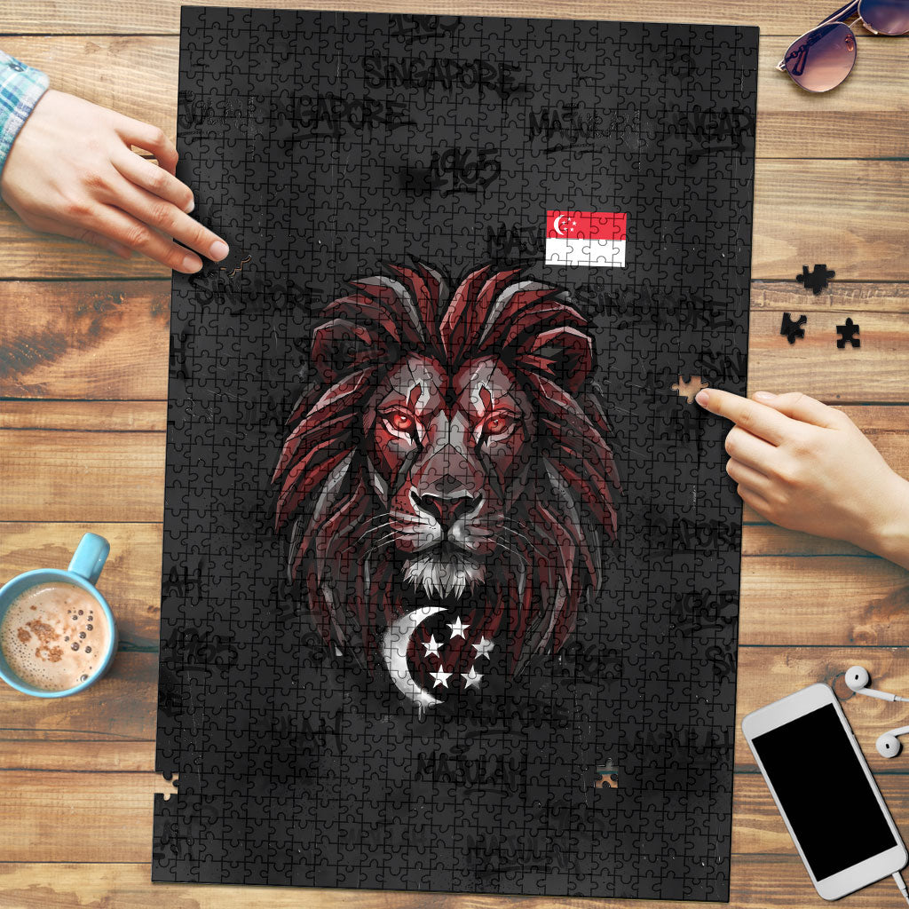 Singapore National Flag Day Puzzle Lion Tiger Coat Of Arms Grunge Graffiti
