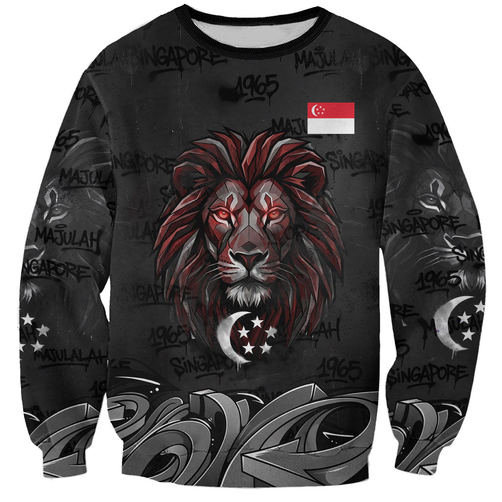 Singapore National Flag Day Sweatshirt Lion Tiger Coat Of Arms Grunge Graffiti