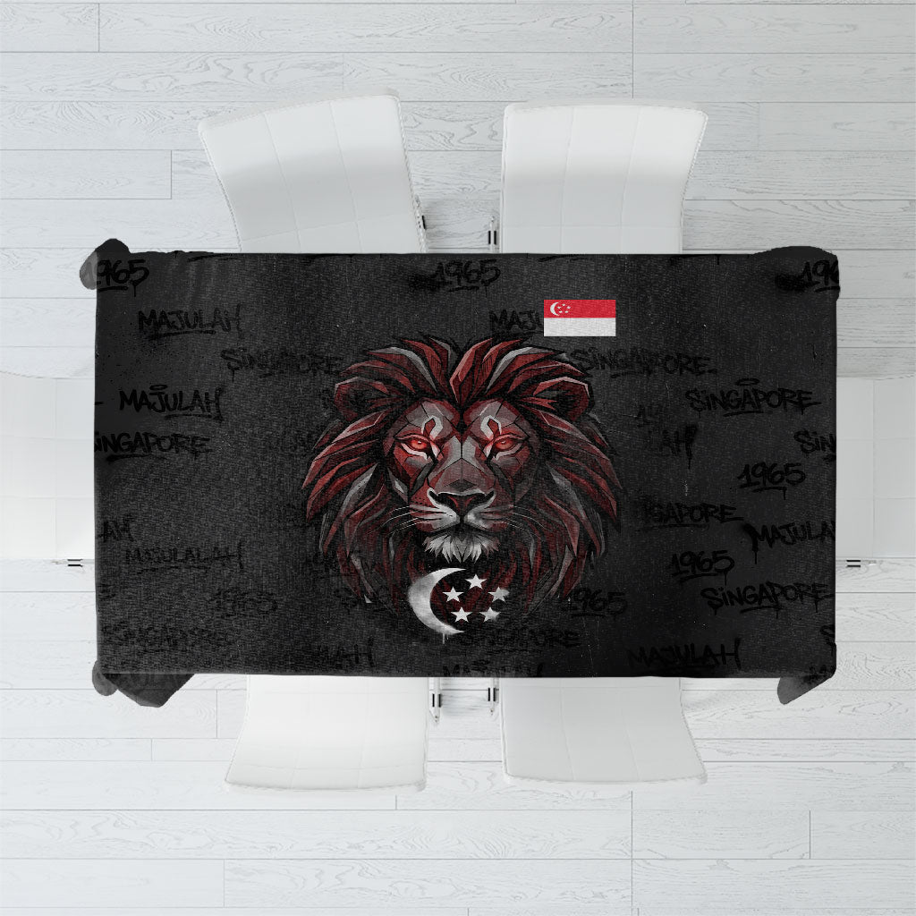 Singapore National Flag Day Tablecloth Lion Tiger Coat Of Arms Grunge Graffiti