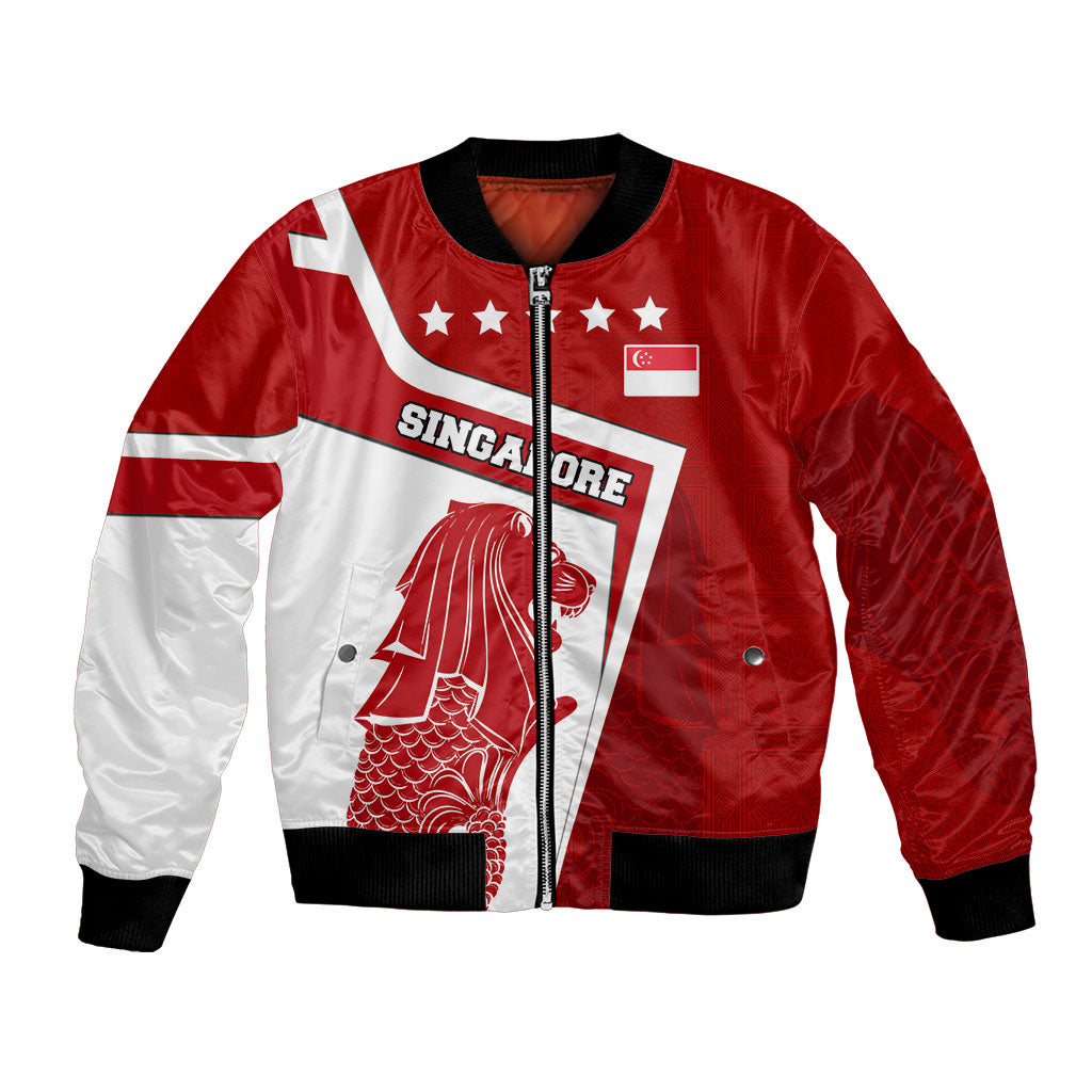 Singapore Merlion Bomber Jacket National Flag Day Patriotic Crescent Moon And Stars