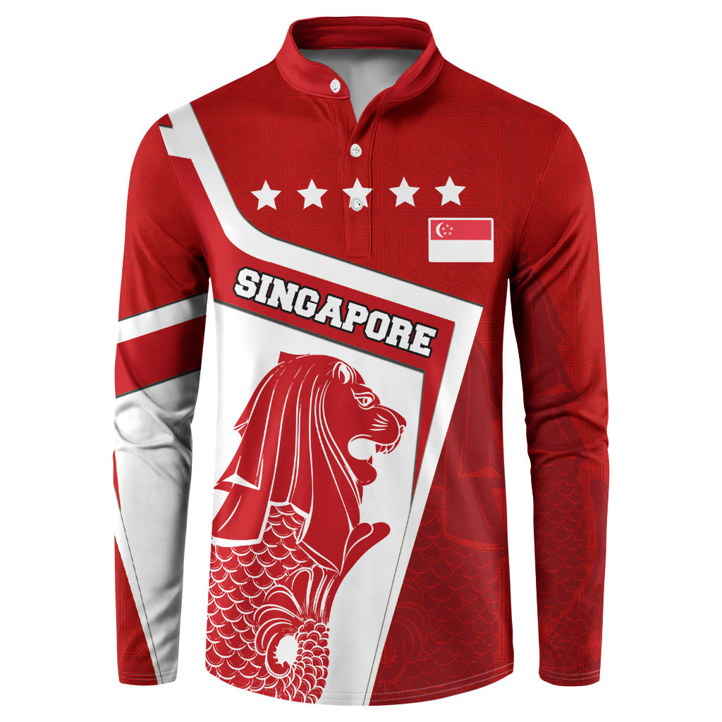 Singapore Merlion Button Sweatshirt National Flag Day Patriotic Crescent Moon And Stars