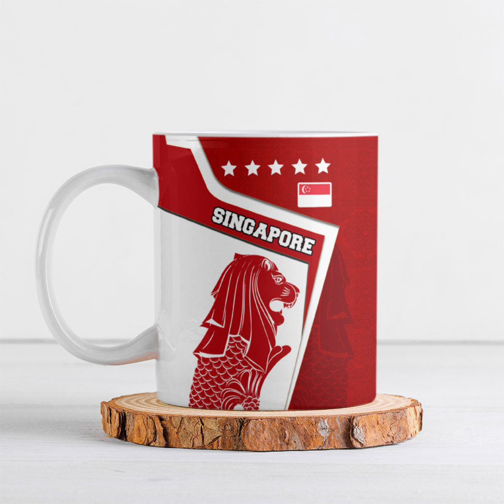 Singapore Merlion Ceramic Mug National Flag Day Patriotic Crescent Moon And Stars