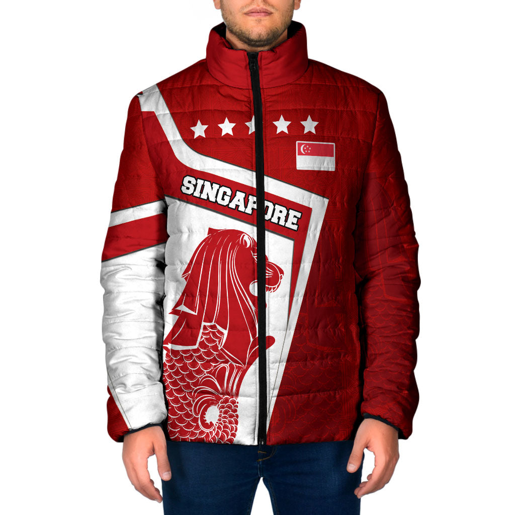 Singapore Merlion Padded Jacket National Flag Day Patriotic Crescent Moon And Stars