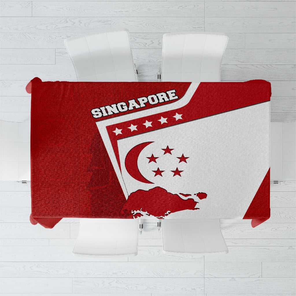 Singapore Merlion Tablecloth National Flag Day Patriotic Crescent Moon And Stars