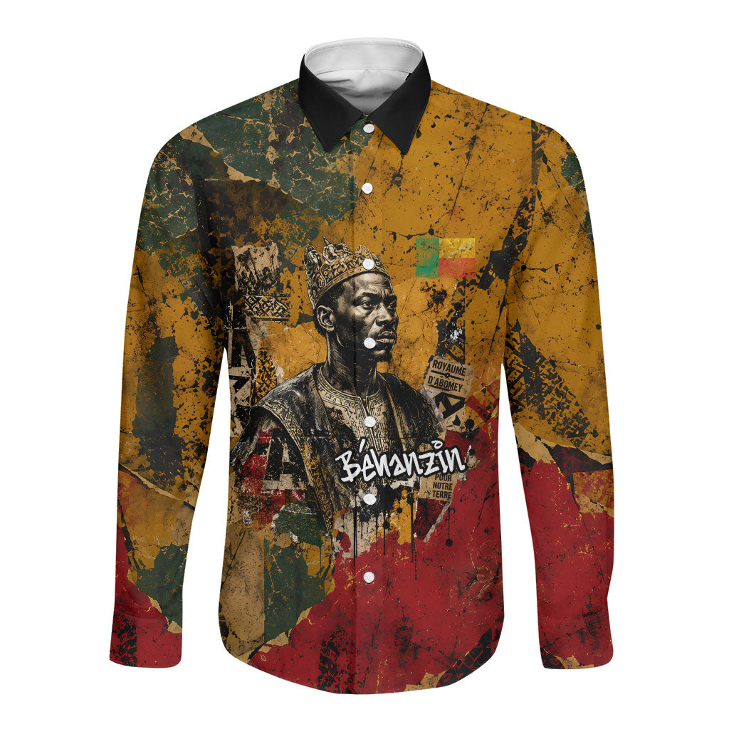 Benin Independence Day King Behanzin Long Sleeve Button Shirt Dahomey Amazons National Motto