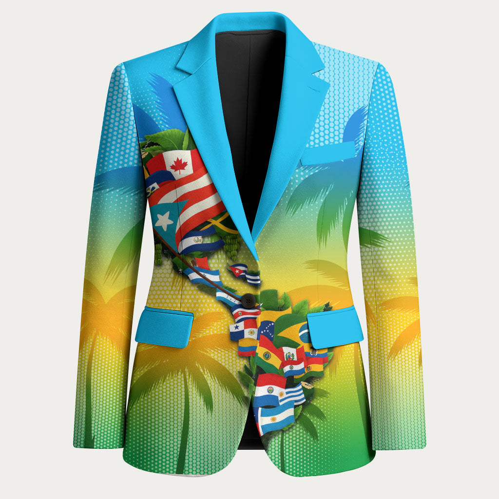 Caribbean-American Heritage Month Blazer Colorful Caribbean & Latin American Flag Map