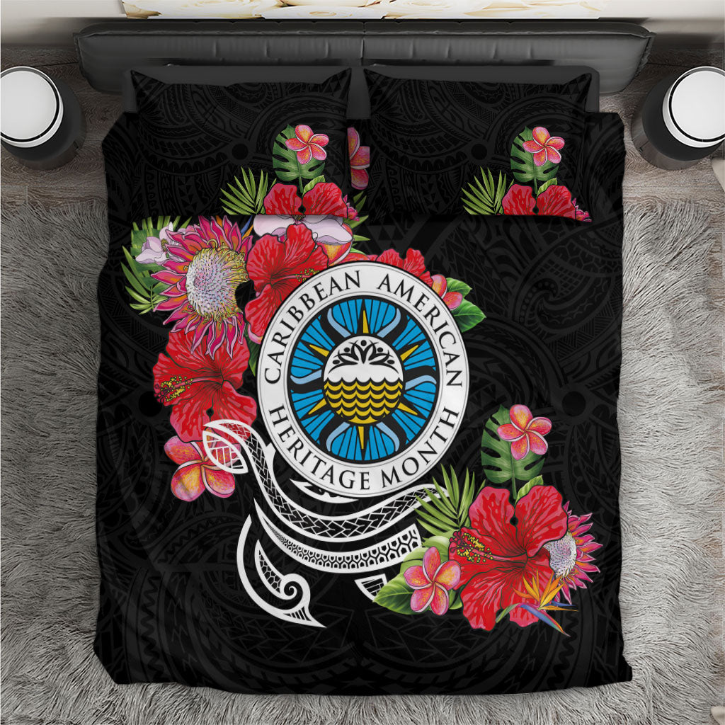 Caribbean American Heritage Month Bedding Set Tropical Hibiscus Flower Tribal Tattoo