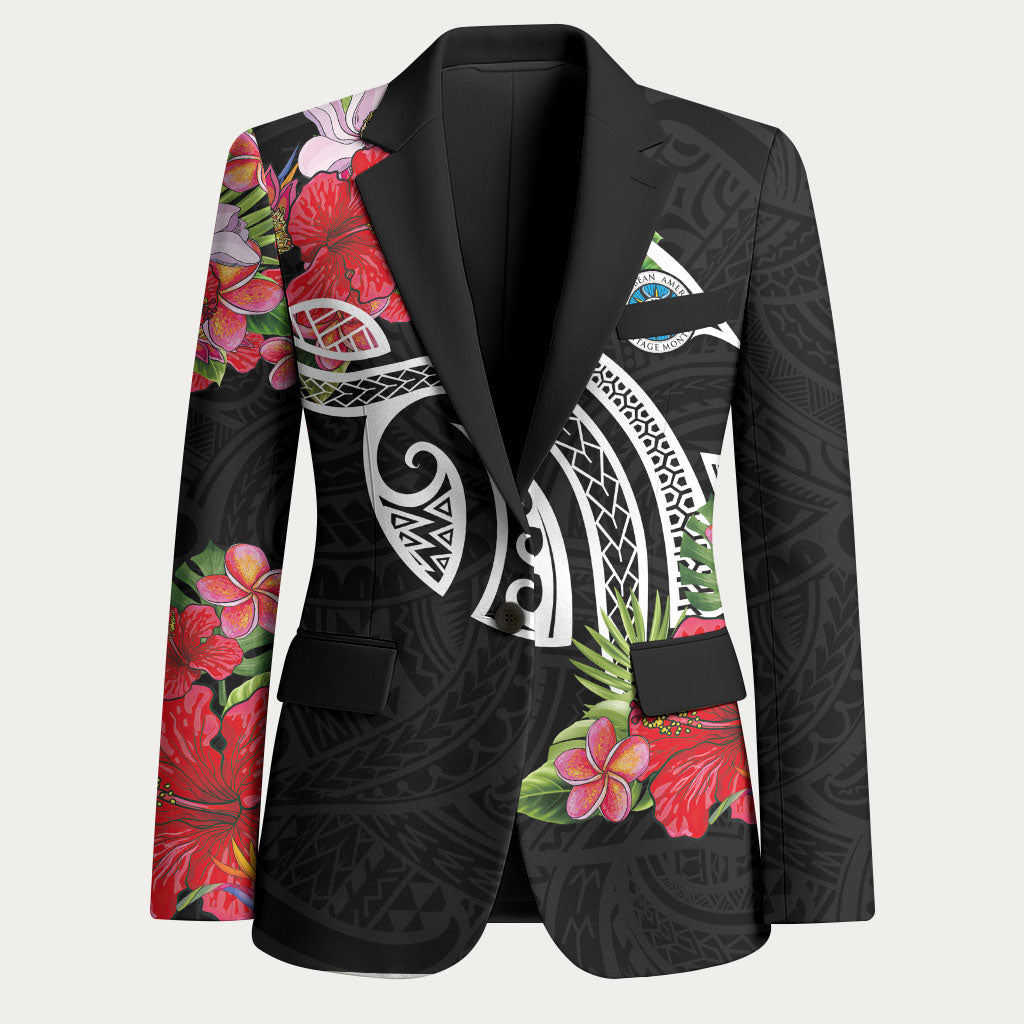 Caribbean American Heritage Month Blazer Tropical Hibiscus Flower Tribal Tattoo