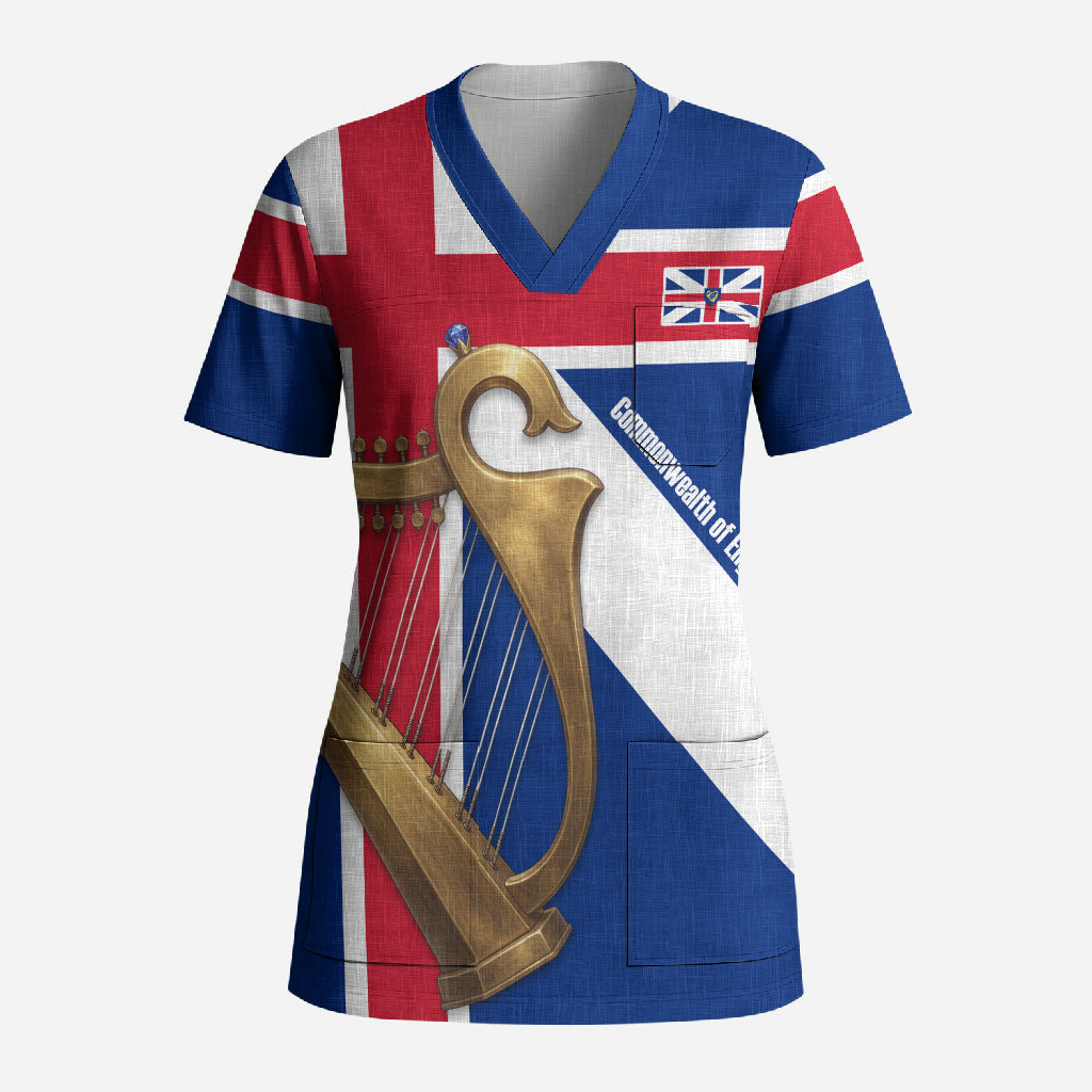 Commonwealth Of England Flag Golden Harp Scrub Top Historical British Heritage