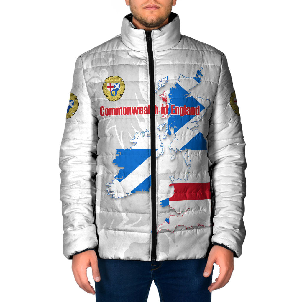Commonwealth Of England Map Padded Jacket Historical British Isles Flag Silhouette