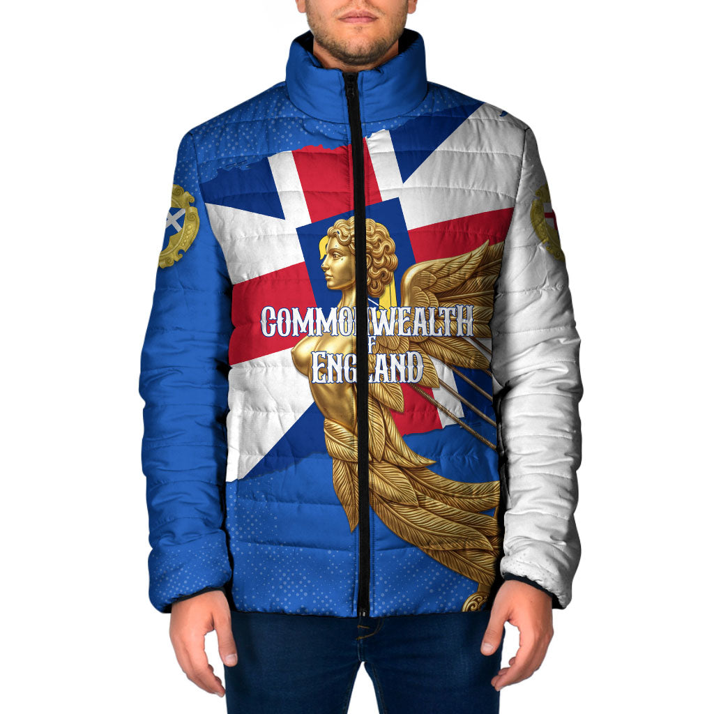 Commonwealth Of England Flag Golden Angel Padded Jacket Historical British Heritage Winged Figure