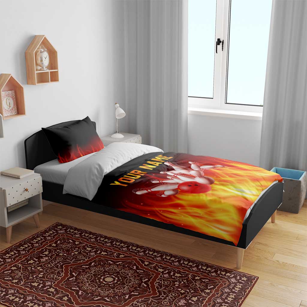 Bowling Ball and Pins Design Bedding Set with Flame Background and Custom Team Name Text - Wonder Print Shop