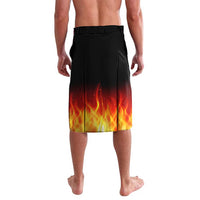 Men's black lavalava with red-orange flame print gradient at hem