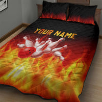 Bowling Ball and Pins Design Quilt Bed Set with Flame Background and Custom Team Name Text - Wonder Print Shop
