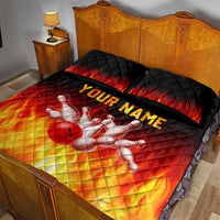 Bowling Ball and Pins Design Quilt Bed Set with Flame Background and Custom Team Name Text - Wonder Print Shop