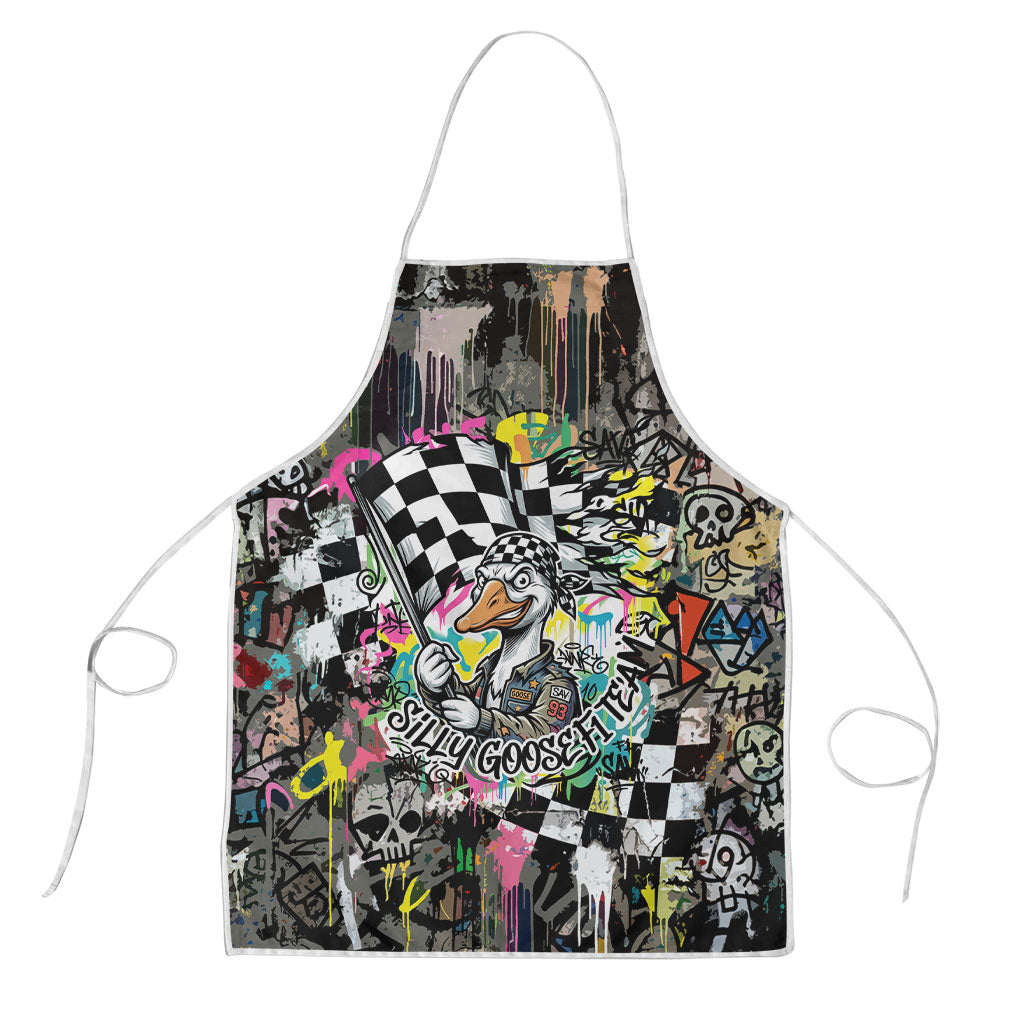 Silly Goose Team Racing Apron Colorful Street Graffiti Checkered Flag