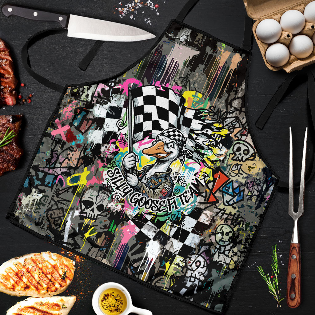 Silly Goose Team Racing Apron Colorful Street Graffiti Checkered Flag
