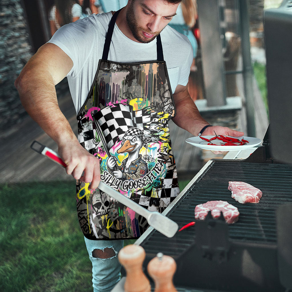 Silly Goose Team Racing Apron Colorful Street Graffiti Checkered Flag