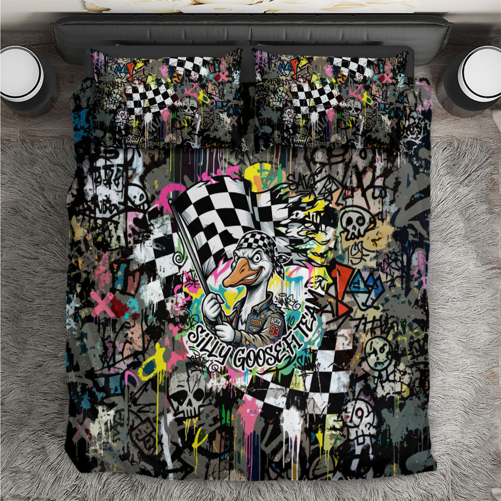 Silly Goose Team Racing Bedding Set Colorful Street Graffiti Checkered Flag