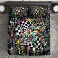 Silly Goose Team Racing Bedding Set Colorful Street Graffiti Checkered Flag